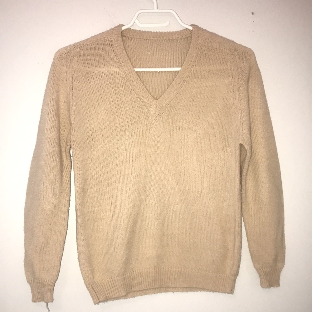 Tan V-Neck sweater 1970'S Children's Sweater Size 10